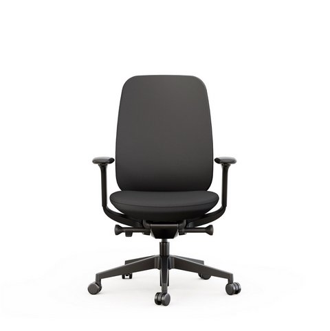 High back office chair with seat slide, and 4D adjustable arms in black color, front view
