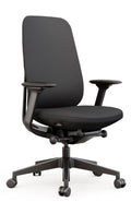 High back office chair with synchro mechanism, seat slide, and 4D adjustable arms in black color.