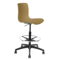 Acti Drafting Chair in brown shell, black nylon base with castors, and height-adjustable foot-ring.