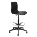 Acti Drafting Chair in black shell, black nylon base with castors, and height-adjustable foot-ring.