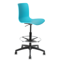 Acti Drafting Chair in blue shell, black nylon base with castors, and height-adjustable foot-ring.