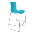Acti High Stool in blue poly shell with chrome sled barstool frame, practical for cafes or breakout areas