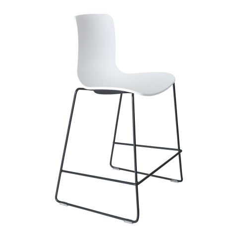 Acti High Stool in white poly shell with black sled barstool frame, practical for cafes or breakout areas