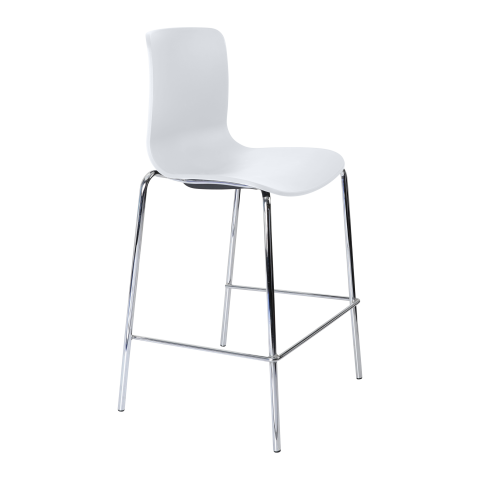 Acti High Stool in white poly shell with 4 leg chrome frame, practical for cafes or breakout areas