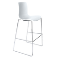 Acti High Stool in white poly shell with chrome sled barstool frame, practical for cafes or breakout areas