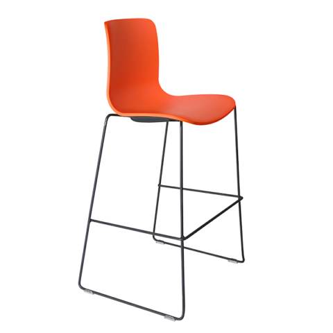 Acti High Stool in orange poly shell with black sled frame, practical for cafes or breakout areas