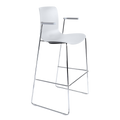 Acti High Stool in white poly shell with arms and chrome sled frame, practical for cafes or breakout areas