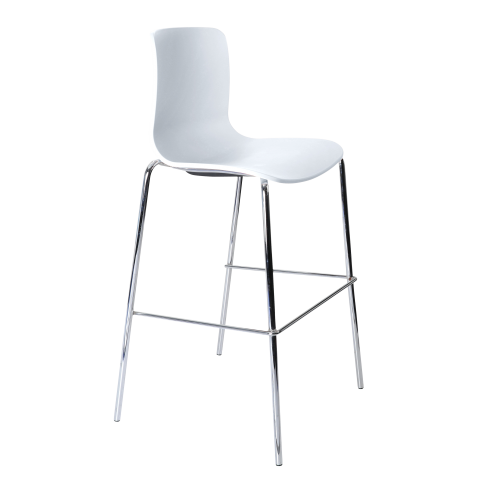 Acti High Stool in white poly shell with 4 leg chrome frame, practical for cafes or breakout areas