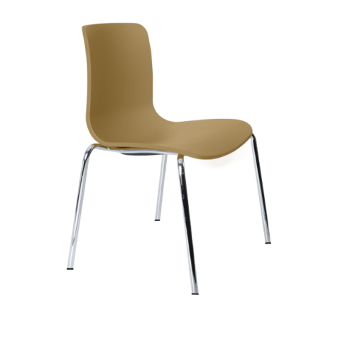 Acti Visitor Chair in beige poly shell with 4-leg chrome frame, featuring active flex design for versatile seating