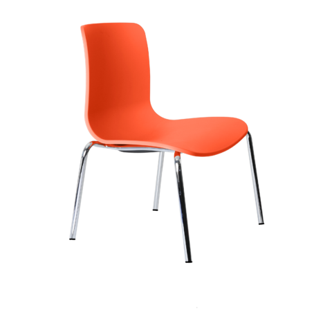 Acti Visitor Chair in orange poly shell with 4-leg chrome frame, featuring active flex design for versatile seating