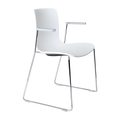 Acti Visitor Chair in white poly shell with arms and chrome sled frame, ergonomic flex back for training or meeting rooms