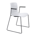 Acti Visitor Chair in white poly shell with arms and black sled frame, ergonomic flex back for training or meeting rooms