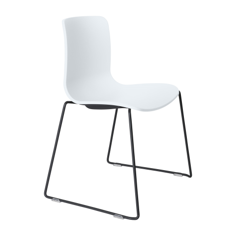 Acti Visitor Chair in white poly shell with black sled frame, ergonomic flex back for training or meeting rooms