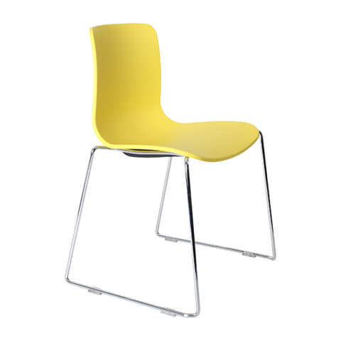 Acti Visitor Chair in yellow poly shell with chrome sled frame, ergonomic flex back for training or meeting rooms