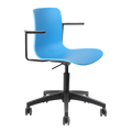 Acti Task Chair in blue poly shell with arms and black nylon swivel base on castors, versatile seating for office or education spaces