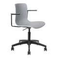 Acti Task Chair in gray poly shell with arms and black nylon swivel base on castors, versatile seating for office or education spaces
