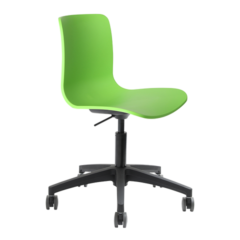 Acti Task Chair in green poly shell with black nylon swivel base on castors, versatile seating for office or education spaces