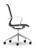 Side view of Meta Black Pronto genuine leather executive office chair with concealed chassis mechanism and die-cast aluminum frame