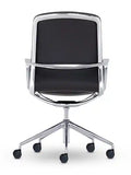Back view of Meta Black Pronto genuine leather executive office chair with concealed chassis mechanism and die-cast aluminum frame