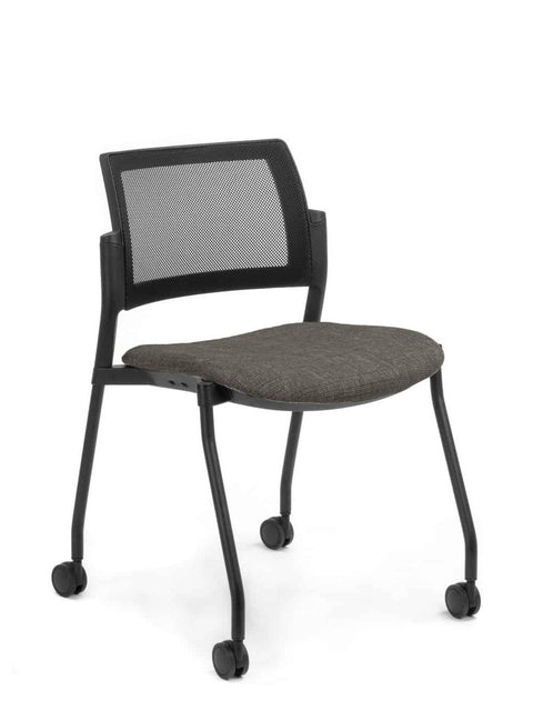 Altus Side Chair with black mesh back and charcoal upholstered seat, black powdercoat steel frame, multi-purpose seating