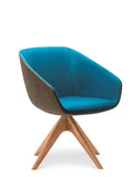 Delphi two tone upholstered armchair with oak splayed base.