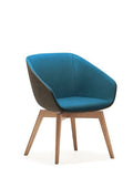 Delphi two tone upholstered armchair with oak timber legs.