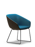Delphi two tone upholstered armchair with black sled base.