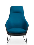 Delphi Plus chair with sled base, featuring two-tone upholstery with blue inner and black outer
