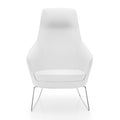 White Delphi Plus chair with wrap-around shell and sled base