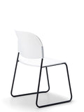LUMIA PP multipurpose chair in white with plastic seat and sled base frame, back view