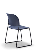 LUMIA PP multipurpose chair in navy with plastic seat and sled base frame, back view