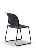 LUMIA PP multipurpose chair in black with plastic seat and sled base frame, back view