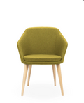 Annette Timber Natural chair with olive upholstered tub seat, mid-back design, and tapered timber legs