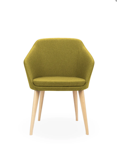 Annette Timber Natural chair with olive upholstered tub seat, mid-back design, and tapered timber legs