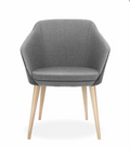 Annette Timber Natural chair with grey upholstered tub seat, mid-back design, and tapered timber legs