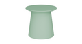 Small green Bobbi table with polypropylene base and sharknose MDF top, nestable and easy to move.