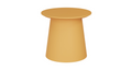 Small mustard Bobbi table with curved polypropylene base and sharknose MDF top, perfect for nesting or standalone use.