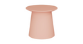 Small pink Bobbi table with cylindrical polypropylene base and sharknose MDF top, ideal for nesting or accent use.