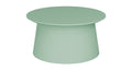 Green Bobbi coffee table with modern cylindrical shape and painted MDF top, lightweight and versatile.