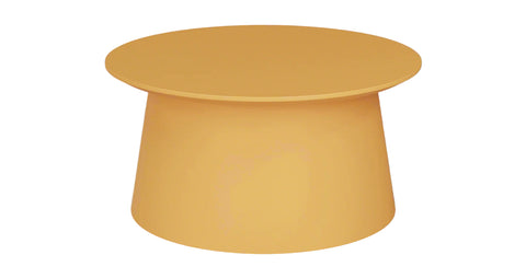 Mustard yellow Bobbi coffee table with playful cylindrical base and painted MDF top, ideal for contemporary spaces.