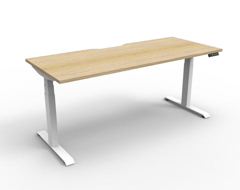 Boost height adjustable desk with oak tabletop and white frame