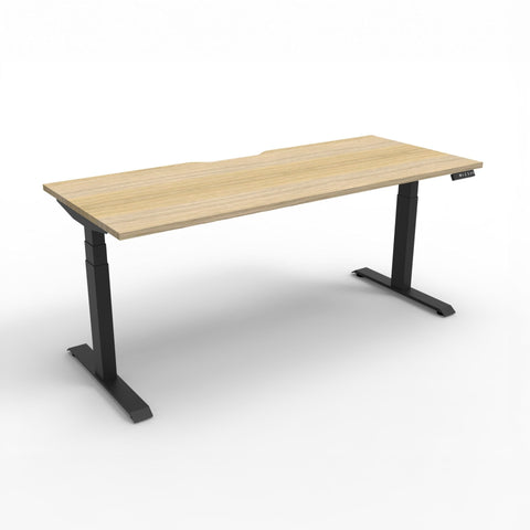 Boost height adjustable desk with oak tabletop and black frame