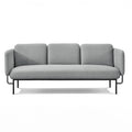 Capri gray 3 seater lounge sofa with a plywood frame and black powdercoat steel base.