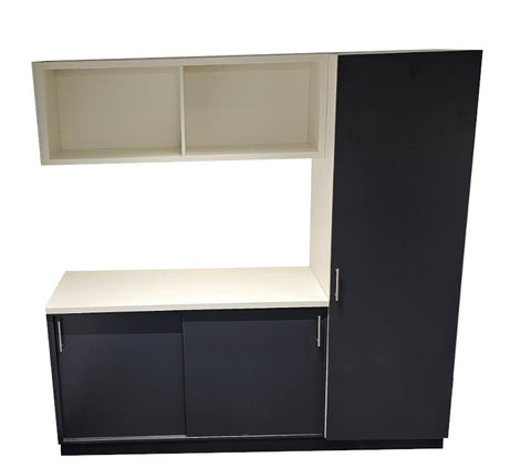 Custom joinery in corner cabinet with black and beige finish 