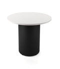 Drum base round table with white top and powder coated black base 