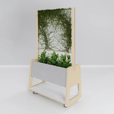 Etch unit configured as a planter in birch plywood, bringing biophilic design and greenery into the workplace