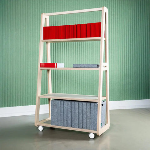Etch mobile shelves with birch plywood base providing flexible storage for modern workplaces