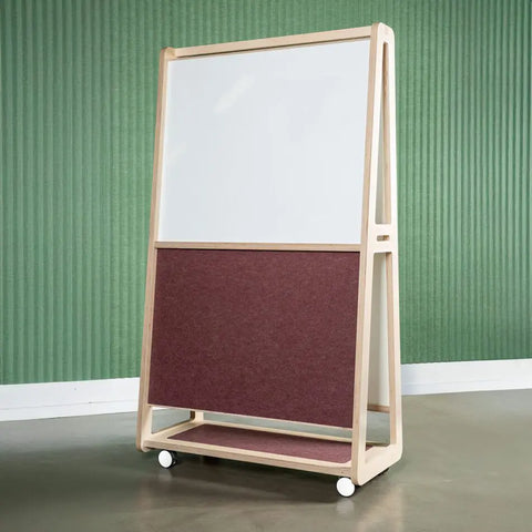 Etch unit featuring half whiteboard and half pinboard with natural birch plywood base finish