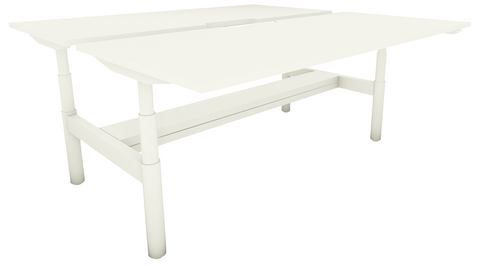 White Globe round leg height adjustable workstation with sit-stand options, programmable heights, Bluetooth control