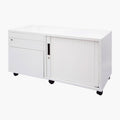 White Mobile Caddy with a Tambour side door, 3 drawers and lockable castors